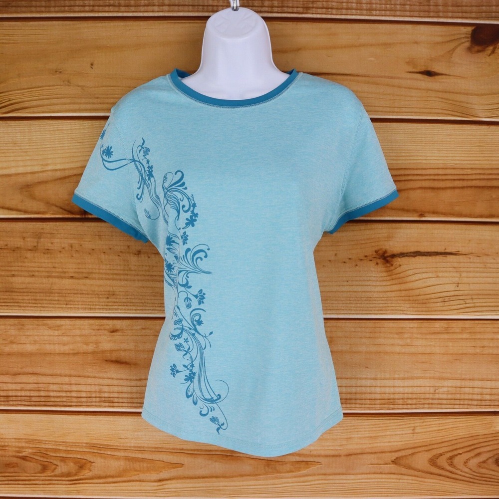 Tek‎ Gear Activewear Shirt Womens L Light Blue Heathered Polyester Graphic Print
